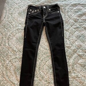 True Religion -- women's black skinny jeans with white stitching -- size 24